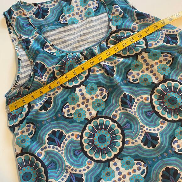 Meadow Rue Floral & Striped Merlon Tank Womens Size Large Turquoise Boho Top - Picture 7 of 8